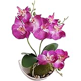 YIiNOo 1PC Artificial Purple Orchid Flower in Pot Green Potted Simulation Butterfly Orchid Flower Decoration Flower with Flow