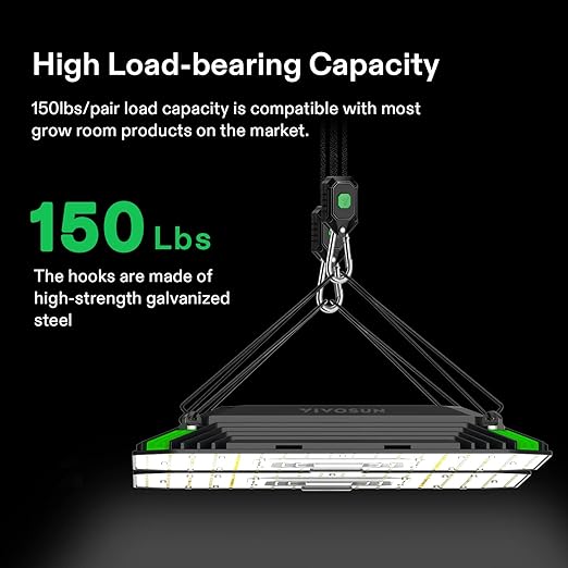 VIVOSUN 2-Pair 1/8 Inch Adjustable Grow Light Hanger, Heavy Duty Rope Hanger with Reinforced Metal Gears, 8Ft. Long and 150 lbs Weight Capacity Rope for Grow Light, Inline Fan, Filters - Image 3