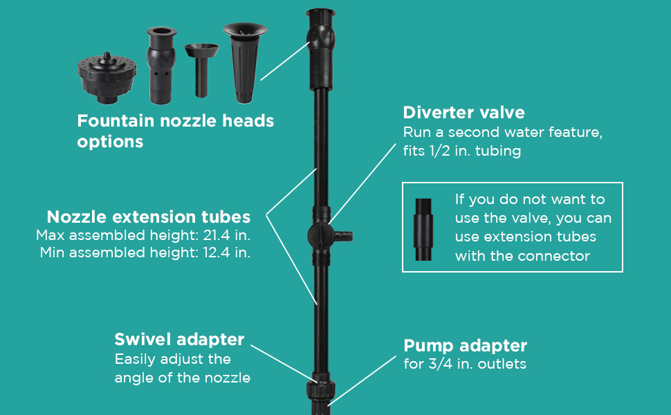 pond fountain pump kit water nozzle head outdoor parts small waterfall