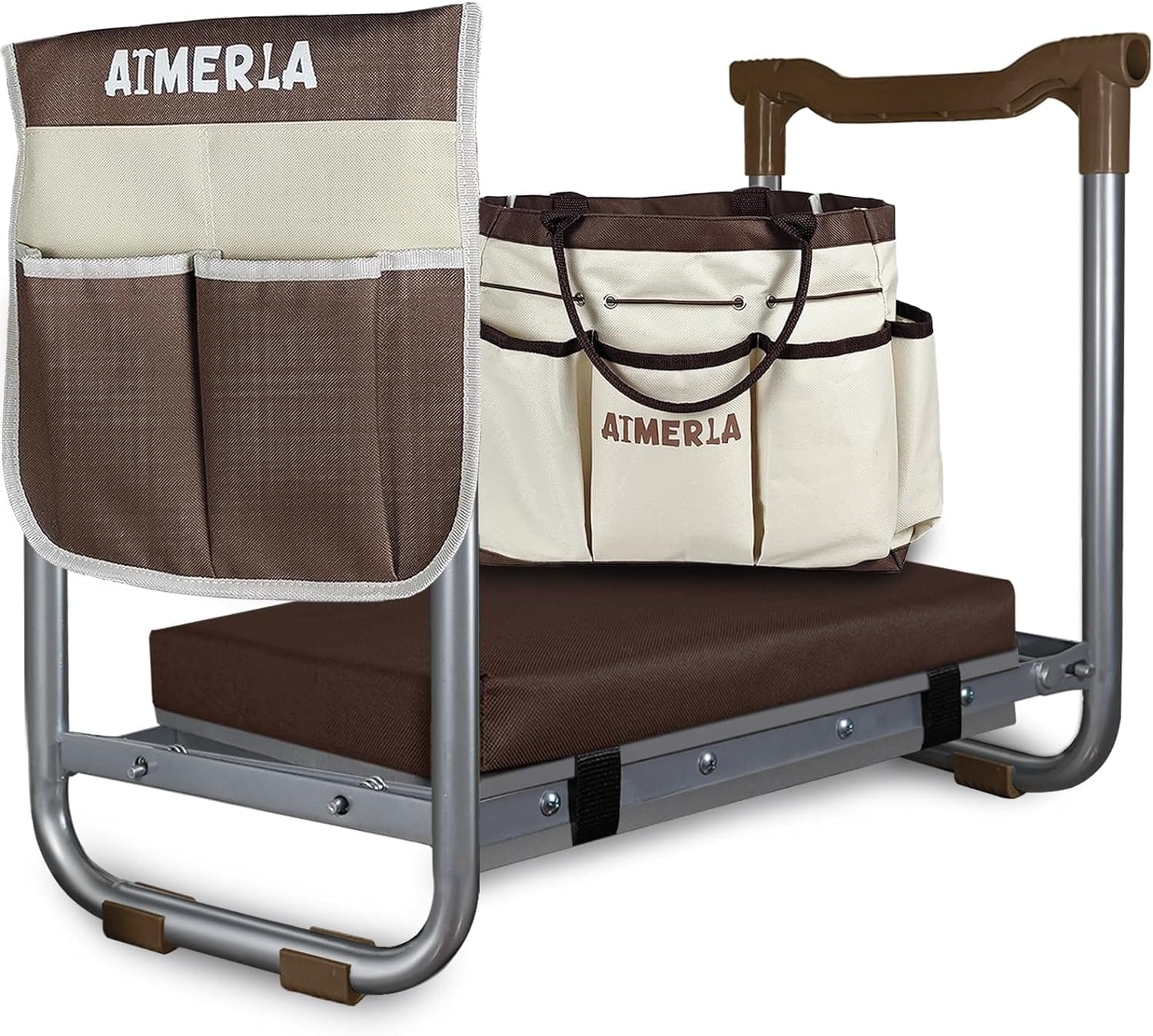 Aimerla K5 Foldable Garden Kneeler Seat Heavy Duty (Detachable Cloud Kneeler Pad) Durable Garden Stool - 2 Large Capacity Garden Tool Bags with Pockets - Portable Garden Bench for Indoor and Outdoor