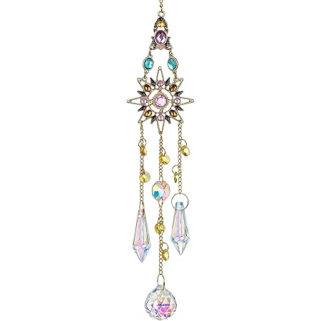 Hanging Sun Catchers with Crystals, Glass Icicle Prisms Rhinestones Suncatcher, Rainbow Maker Pendant Indoor Window Home Car Decor Gift