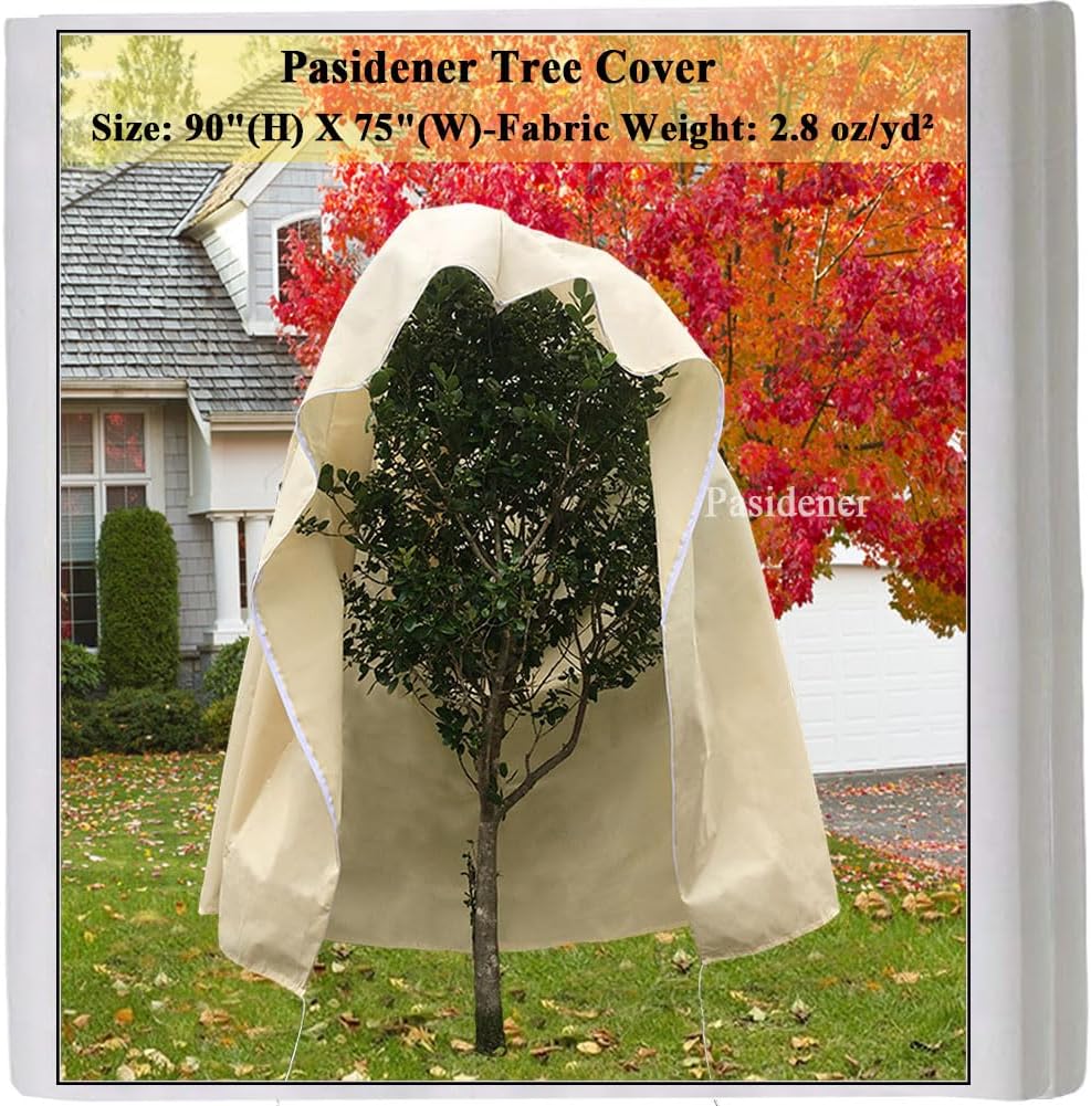 Pasidener Plant Covers Freeze Protection 2.8oz 1 Pack 90"x75" Winter Tree Covers Frost Blankets for Outdoor Plants with Zipper Drawstring- Frost Cold Pest Protection for Shrubs Fruit Tree