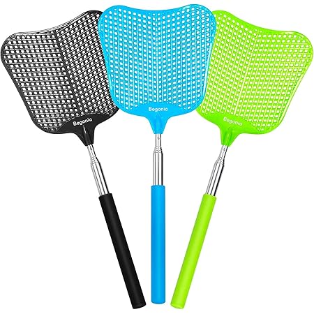 Fly Swatters-Begonia Telescopic Flyswatter Heavey Duty Set with Stainless Steel Extendable Handles. (Fan Style)