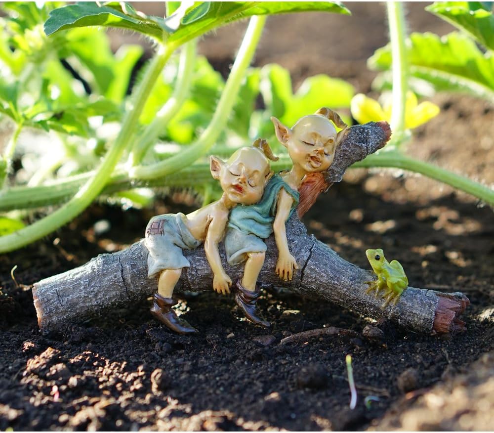 Top Collection Miniature Fairy & Terrarium Twin Garden Pixies Napping on Tree Log Statue, Small - Image 2