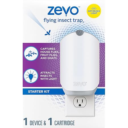 Zevo Flying Insect Trap, Fly Trap Captures Houseflies, Fruit Flies, and Gnats (1 Plug-in Base + 1 Cartridge)