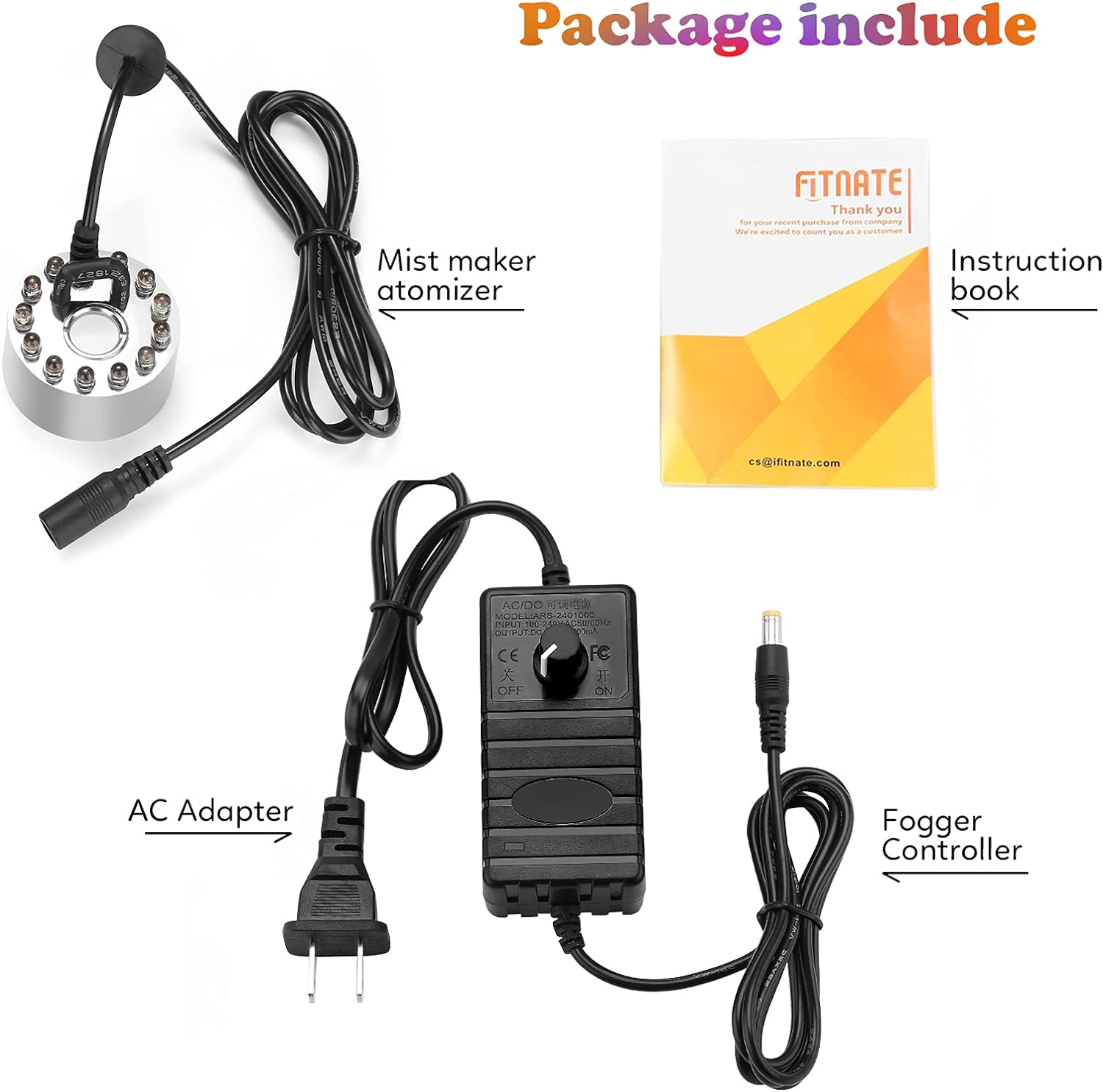 FITNATE 350ml/H Mist Maker Fogger,12 LED Color Changing Fog Atomizer Air Humidifier, with Adjustable Fog Controller, for Water Fountain Pond Rockery Vase Birdbath. - Image 3