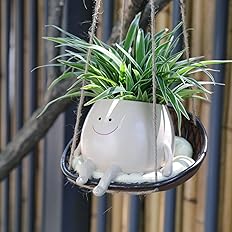UMESONG Hanging Swing Chair Planter Pot Smile Face Planter for Indoor Outdoor Plant Head Resin Flower Pots for String of Pear