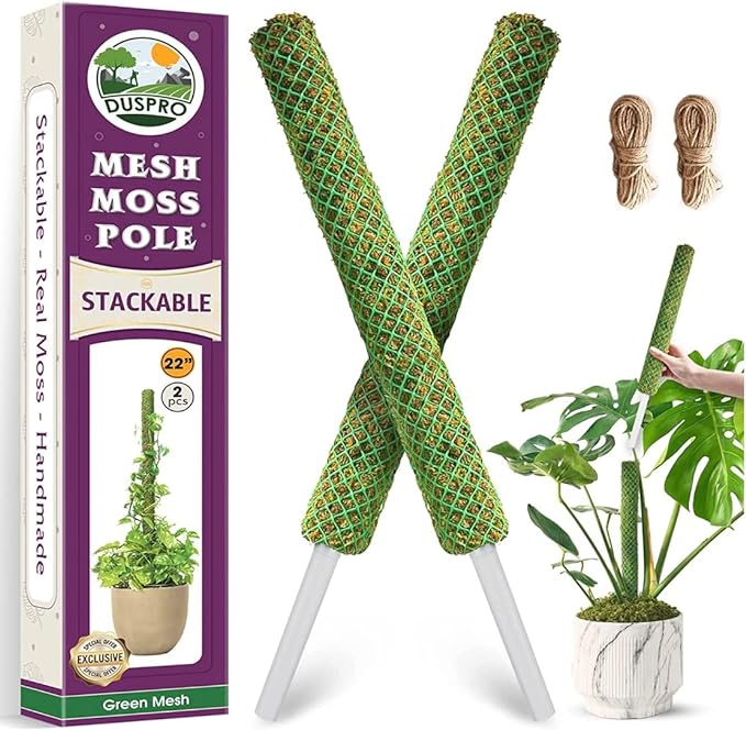 DUSPRO 2Pack 38'' Green Stackable Mesh Moss Pole for Plants Climbing Vine Supporting Monstera Trellis, for Indoor Plants Extendable Plant Pole Moss Sticks, for Plants Monstera Potted Plant Stakes
