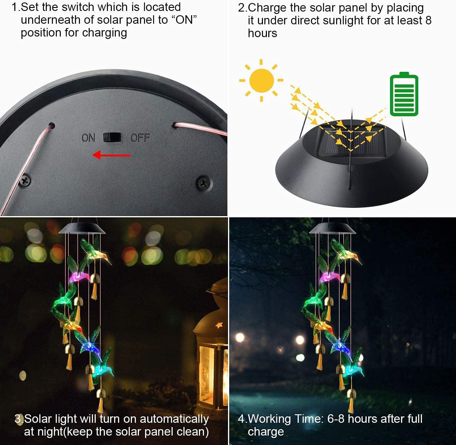 Campanilla de viento solar de colibrí al aire libre, regalo para papá, mamá, abuela, esposa, hija, hermana, tía, abuela, mujeres, decoración al aire libre para patio, jardinería - Image 77