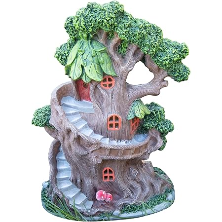 VP Home Enchanted Treehouse Solar Light for Home and Outdoor Decor - 14" H x 9.5" W x 5.25" D Enchanted Tree Solar Powered Flickering LED Garden Light - Treehouse Backyard Halloween Decoration