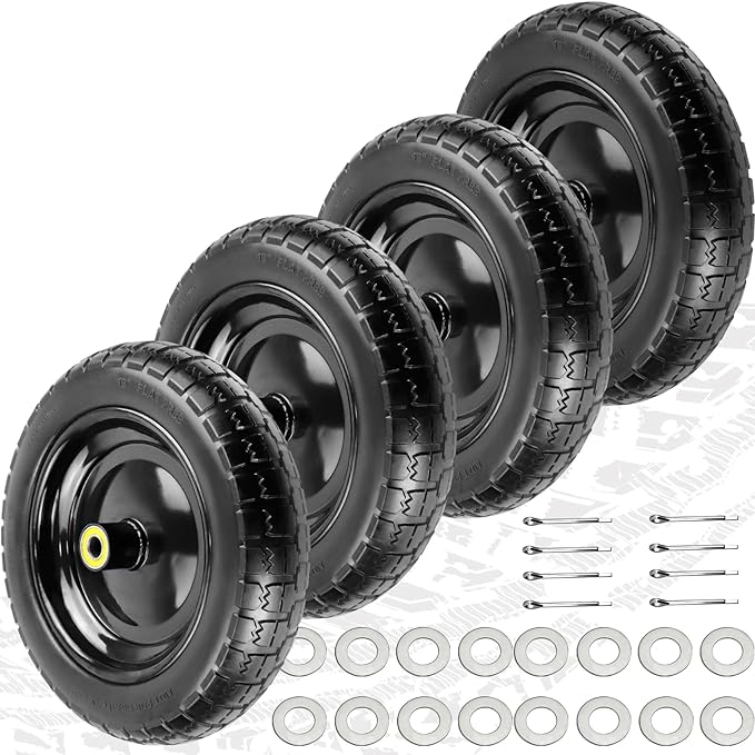 Upgraded 13" Flat Free Wheels Replacement for GOR Garden Cart Tires and Wheels, 4.00-6 Solid Tires and Wheels with 5/8"Bearings, 13" No Flat Wheels for GOR Garden Carts/Hand Trucks/Garden Carts-4PCS