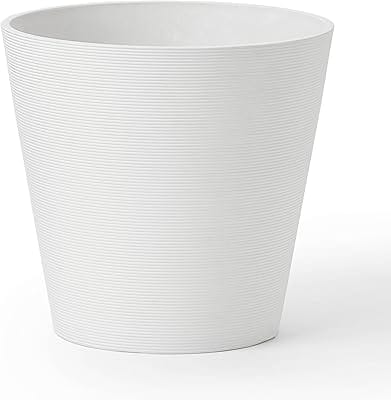 LA JOLIE MUSE 12 Inch Outdoor Planter - Flower Pot for Indoor and Outdoor Plants, Minimalist Tapered Shape Planter with Textured Circle Pattern, Matte White