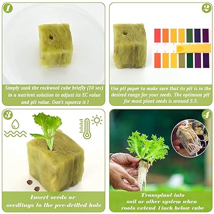Halatool 1 Inch Rockwool Cubes Garden Stonewool Grow Cubes Starter Plugs for Hydroponics Soilless Cultivation Clone Plants Germination Start (4 Sheets of 200 Cubes) - Image 3