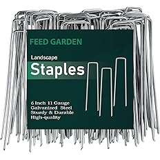 FEED GARDEN Galvanized Landscape Staples Christmas Stakes 6 Inch 50 Pack 11 Gauge Anti-Rust Garden Stakes Landscaping Fabric