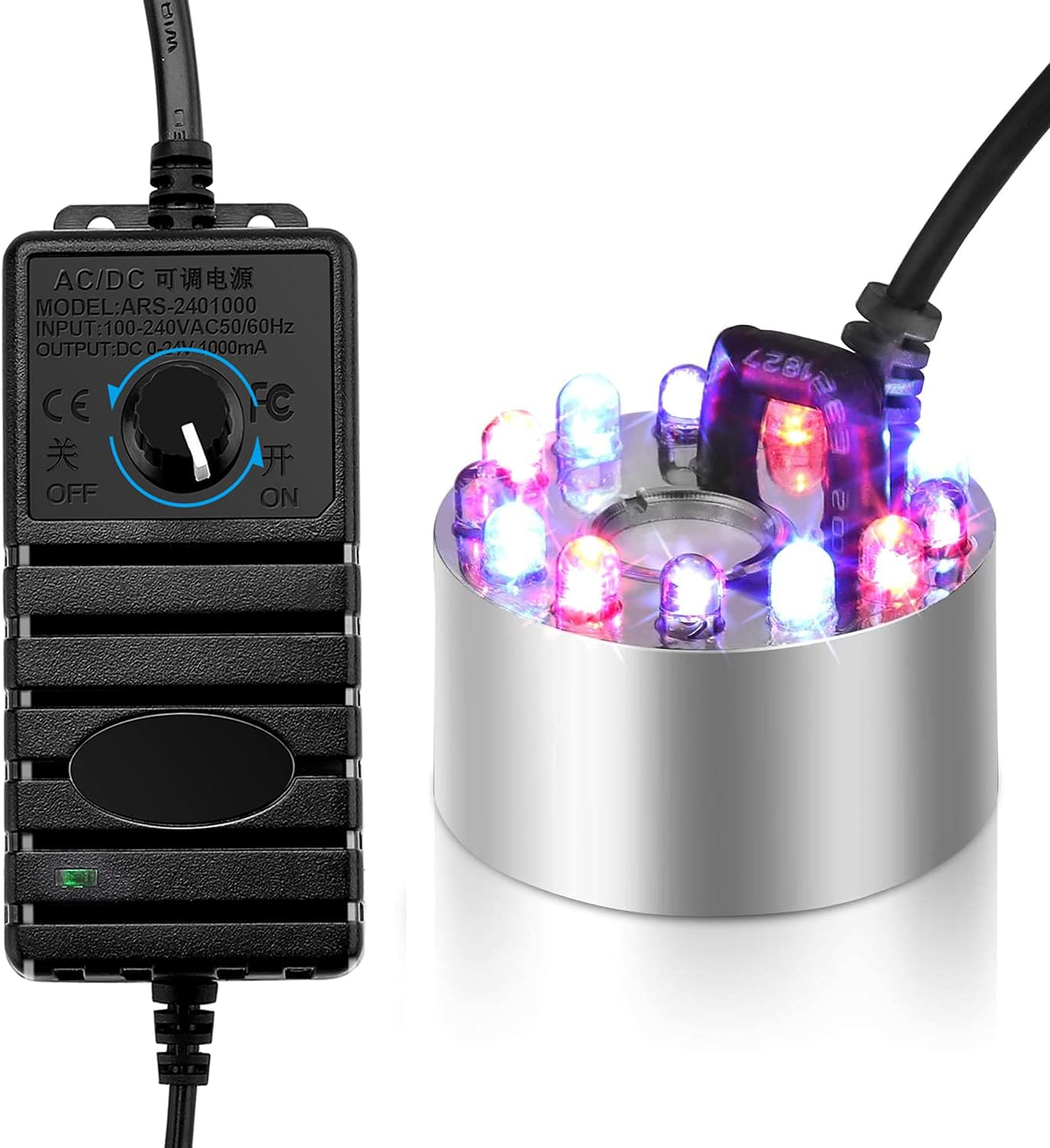 FITNATE 350ml/H Mist Maker Fogger,12 LED Color Changing Fog Atomizer Air Humidifier, with Adjustable Fog Controller, for Water Fountain Pond Rockery Vase Birdbath.