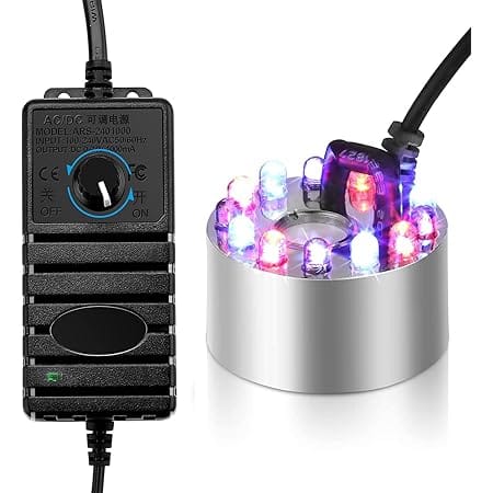 FITNATE 350ml/H Mist Maker Fogger,12 LED Color Changing Fog Atomizer Air Humidifier, with Adjustable Fog Controller, for Water Fountain Pond Rockery Vase Birdbath.