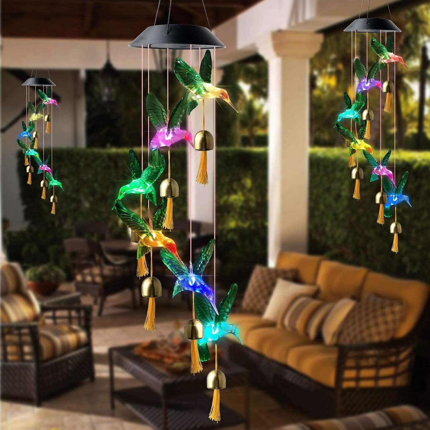 Campanilla de viento solar de colibrí al aire libre, regalo para papá, mamá, abuela, esposa, hija, hermana, tía, abuela, mujeres, decoración al aire libre para patio, jardinería - Image 74