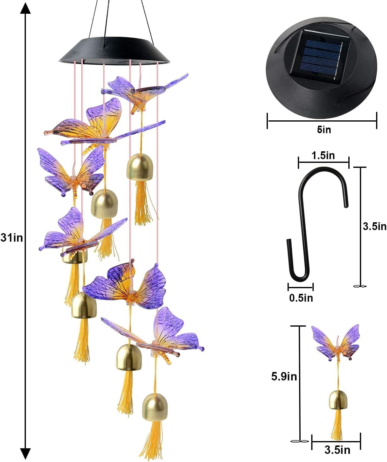 Campanilla de viento solar de colibrí al aire libre, regalo para papá, mamá, abuela, esposa, hija, hermana, tía, abuela, mujeres, decoración al aire libre para patio, jardinería - Image 70