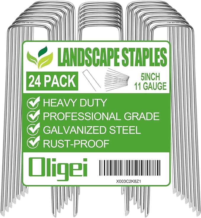 24 Pack Garden Stakes, U-Shaped Tent Stakes, Galvanized Landscape Staples, Ground Stakes, for Landscaping Securing Weed Barrier Fabric, Irrigation Tubing, Holding Fence, Tarpaulin