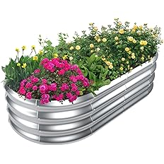 SnugNiture Galvanized Raised Garden Bed, 4x2x1ft Oval Metal Planter Box for Planting Outdoor Plants Vegetables