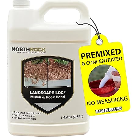 Landscape Loc Mulch & Rock Bond - Landscaping Glue, Locks Mulch, Rock, & Gravel in Place, Ready to Use, No Mixing, Fast-Drying, Strong, Sprayable, Adhesive, Binder, and Stabilizer, (1 Gallon, 1)