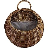 Queenbox 11.8 x 14.5in Woven Wicker Hanging Basket with Handle, Wall Mounted Plant Baskets, Handmade Storage Basket, Hanging