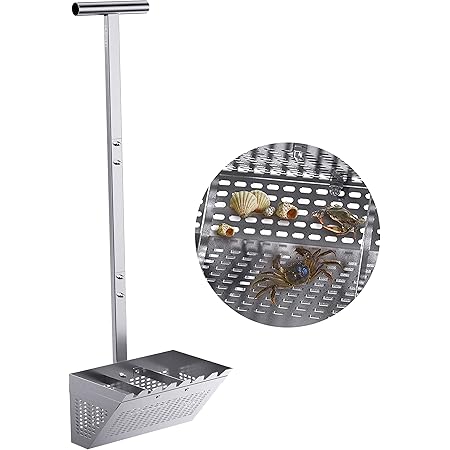 Sand Fleas Rake, MUSVOH Sand Fleas Rake for Beach, 11.2'' Wide Trapezoidal Basket with 2 Supporting Stems&Sharp Teeth, 36.2