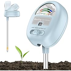 【Upgraded 】 4-in-1 Soil Moisture Meter, Soil Ph Meter, Soil Tester for Moisture, Light,Nutrients, pH,Soil Ph Test Kit, Great