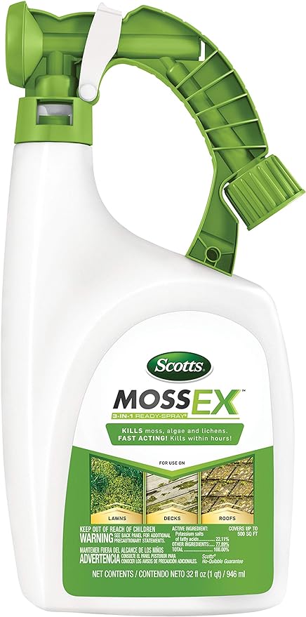 Scotts MossEx 3-in-1 Ready-Spray, Moss Killer for Lawns, Hard Surfaces, and More, 32 fl. oz.