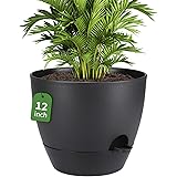 Idealife 12inch Plant Pots, Flower Pots with Mesh Drainage Holes and Deep Reservoir, Planters for Indoor Plants, Self Waterin