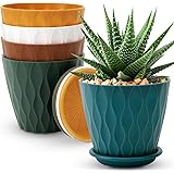 YNNICO 6 inch Plant Pots, 5 Pack Flower Pots Outdoor Indoor, Planters with Drainage Hole and Tray Saucer