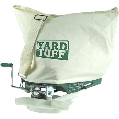 Yard Tuff Outdoor Lawn Garden 25 Pounds Shoulder Seeder and Grass Seed Spreader with Canvas Bag and Shoulder Strap, Green/White