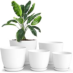 Utopia Home - Plant Pots with Drainage - 7/6.6/6/5.3/4.8 Inches Home Decor Flower Pots for Indoor Planter - Pack of 5 Plastic