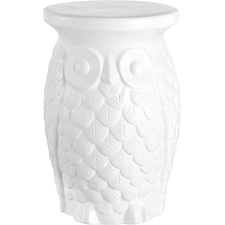 JONATHAN Y TBL1023A Groovy Owl 17.5" Ceramic Garden Stool Transitional, Traditional, Cottage, Classic, Bohemian, Side Table, Plant Stand, Spill-Proof, Living Room, Garden Room, Patio, White