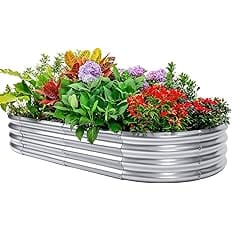 AHEONLAR Galvanized Raised Garden Bed,Outdoor Galvanized Planter Boxes, Oval Large Metal Raised Garden Beds for Vegetables