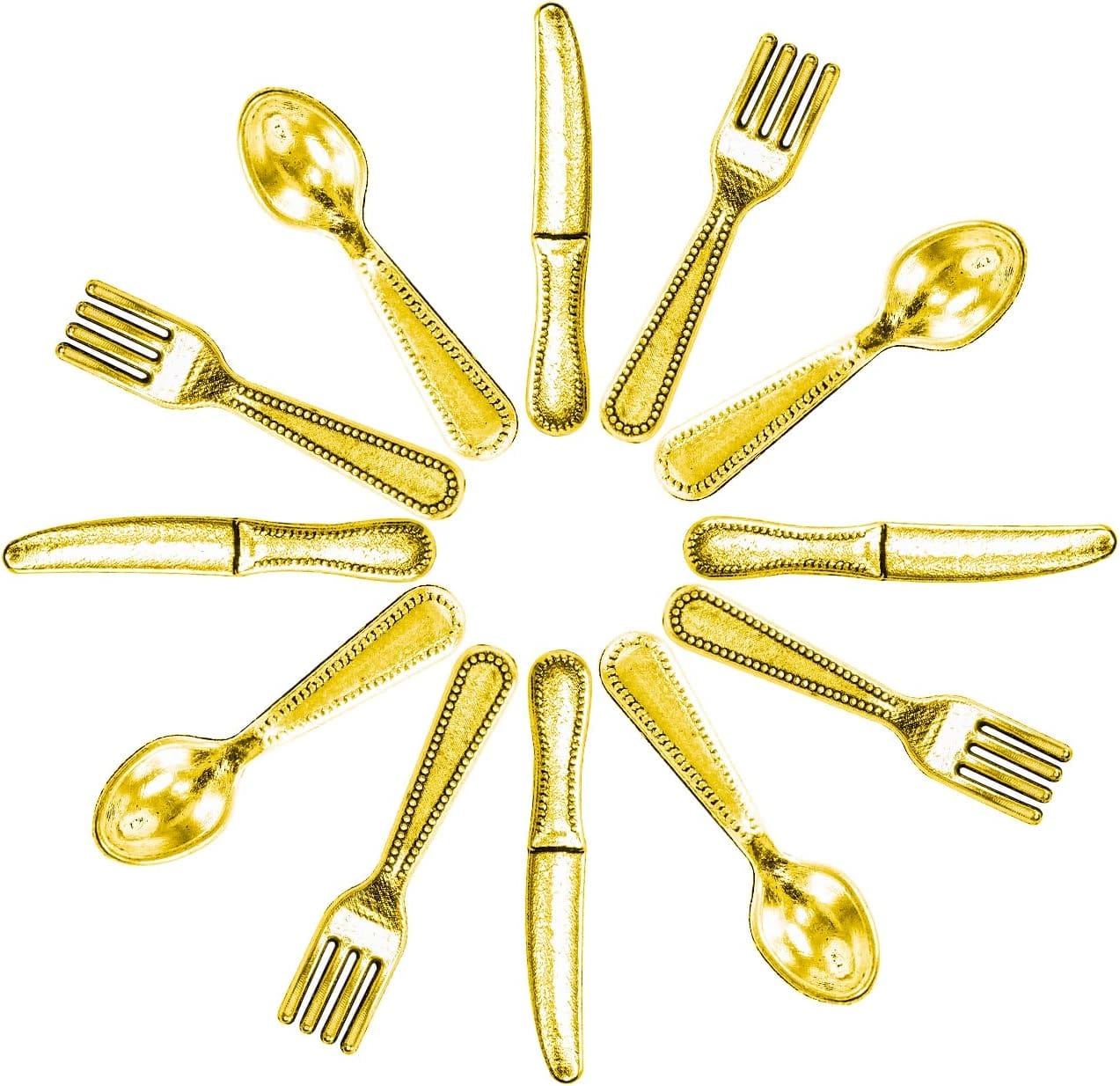 90 Pcs Miniature Knife Fork Spoon 1:12 Mini Kitchen Cutlery Set for Mini House Fairy Garden Decoration Accessories DIY Ornaments Birthday Gifts, Gold