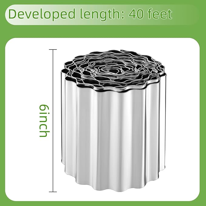 Landscape Edging Border, 6"×40Ft Corrugated Metal Fence for Garden, Flower Bed, Lawn and Landscape Edging (Silver) - Image 2