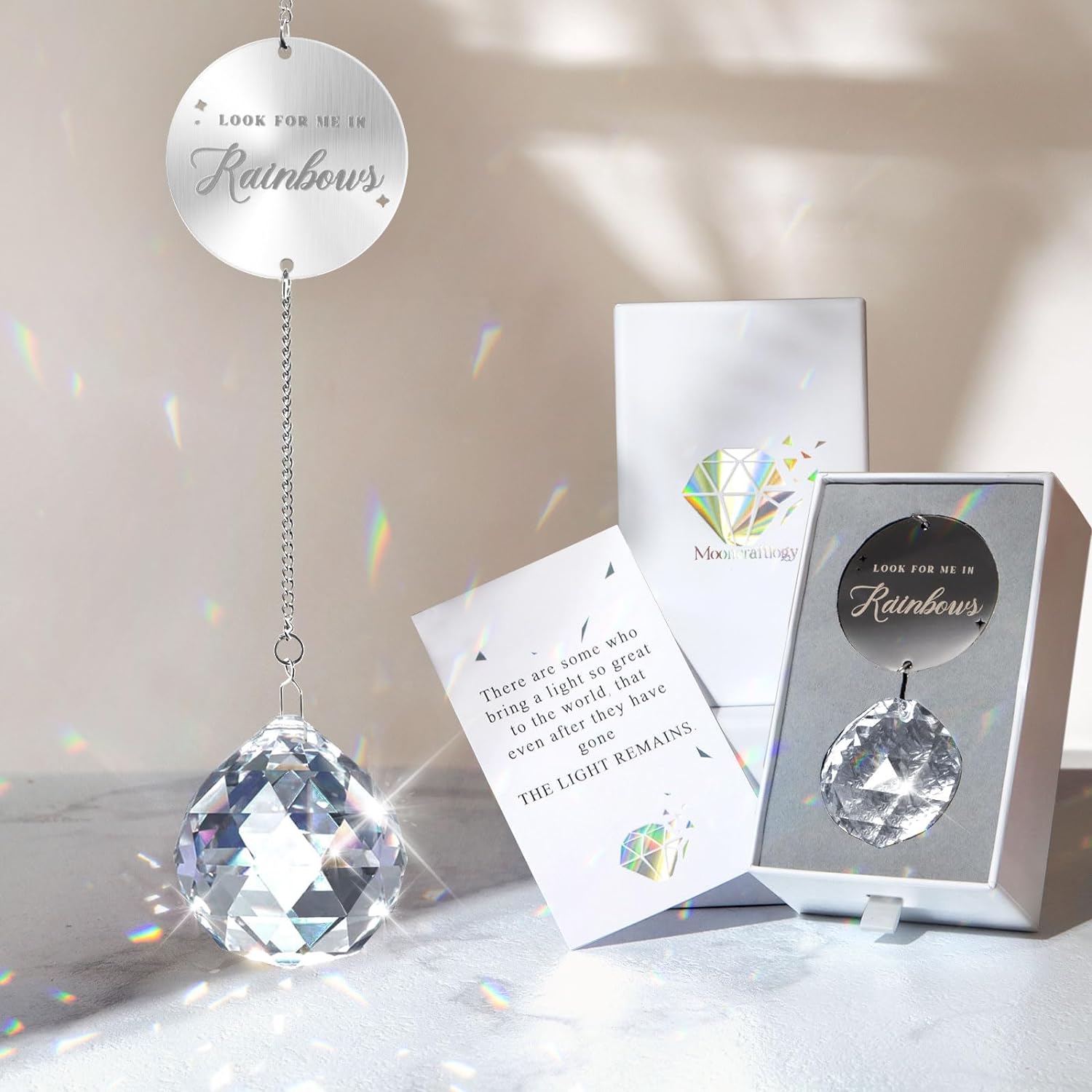 Memorial Gifts for Loss of Loved One, Unique Sympathy Gift Idea Clear Crystal Ball Window Suncatcher, Rainbow Bereavement Grief Gift Box for Loss of Mother Father Husband Son Daughter Dog