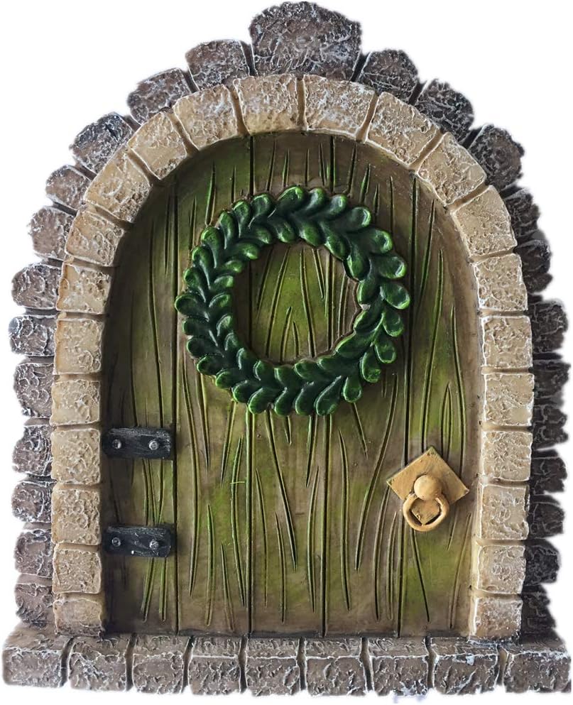 MUAMAX Fairy Garden Door Accessories Miniature Fairy Doors Wall Indoor/Outdoor Mystical Door for Tree Trunk (Brown)