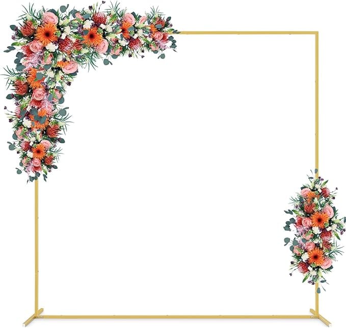 6.6FT Gold Backdrop Stand, Wedding Metal Square Balloon Arch Kit Frame Garden Arbor Frame Flower Ring Stand for Wedding Birthday Party Ceremony Anniversary Photo Background Decoration