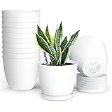 SwinDuck Plant Pots, 12 Pack 6 inch Modern Plastic Planters with Drainage Holes and Saucers for Indoor Outdoor Plants and Flo