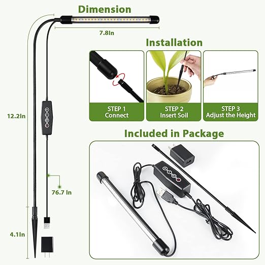 Juhefa Grow Light for Indoor Plants Growing, 6000K Full Spectrum Gooseneck Plant Lamp for Seedings Succulents Small Plants, Auto On/Off Timing & 5 Dimming, 1-PACK - Image 2
