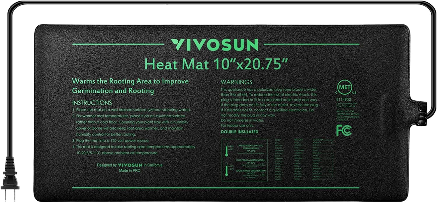 VIVOSUN Durable Waterproof Seedling Heat Mat 10" x 20.75" UL & MET-Certified Warm Hydroponic Heating Pad for Germination, Indoor Gardening, Greenhouse