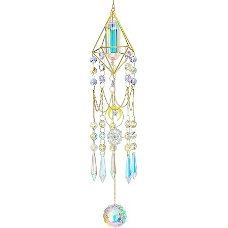H&D HYALINE & DORA Crystal Prisms Suncatcher Window Hanging Pendant Glass Prisms Decor Wind Chime Rainbow Sun Catcher for Home Garden Porch