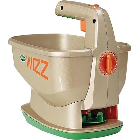 Scotts Wizz Spreader for Grass Seed, Fertilizer, Salt and Ice Melt, Handheld Spreader Holds up to 2,500 sq. ft. of Product