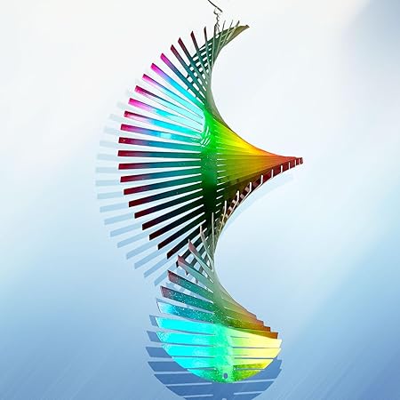 Aoedelyart Rainbow Wave Wind Spinners for Yard and Garden,15 Inch 3D Stainless Steel Hanging Kinetic Yard Art Wind Sculpture,Rainbow Helix Kinetic Art Garden Decor for Christmas Outdoor & Indoor