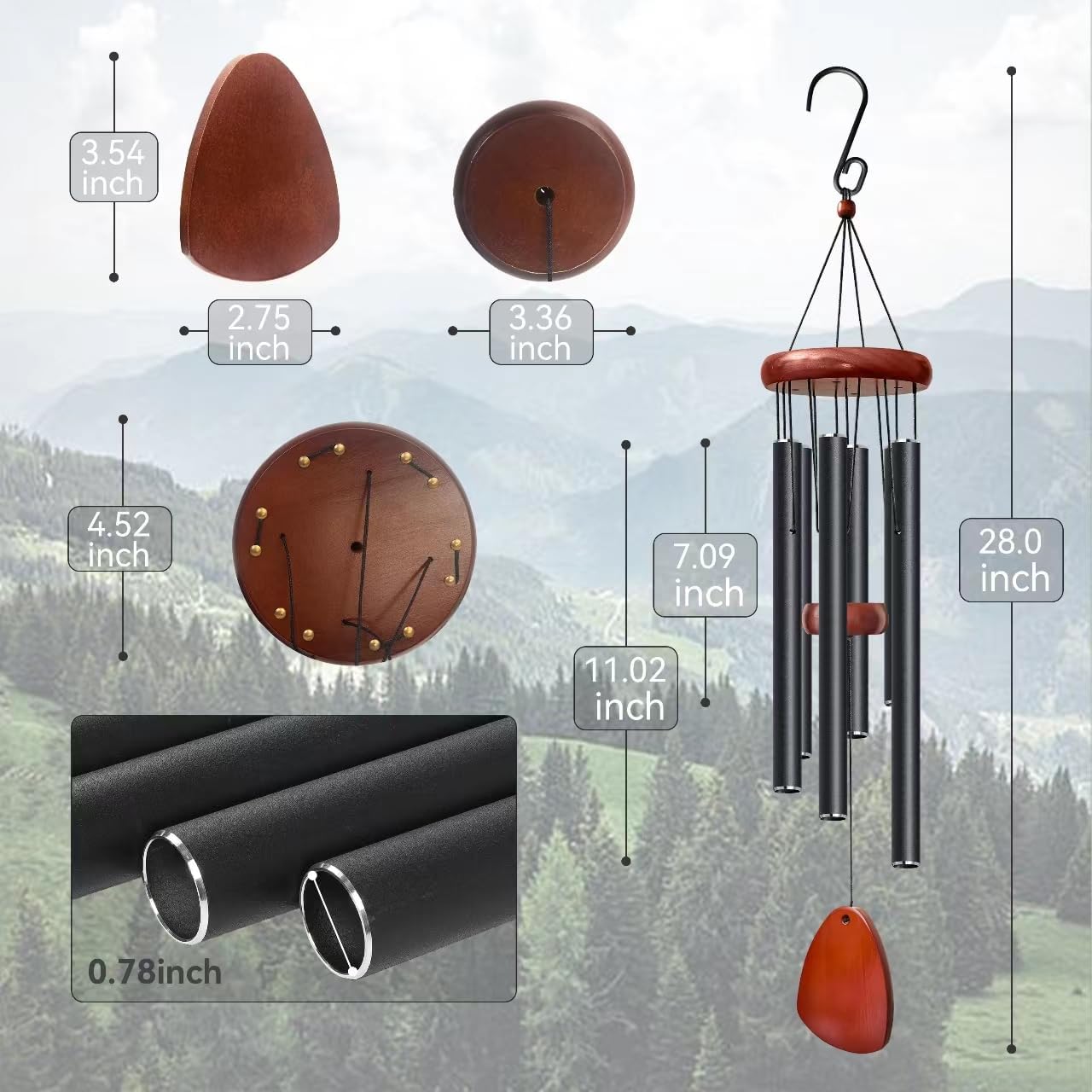 Large Aluminium Wind Chimes 37" Inches to Create a Zen Atmosphere for Outdoor, Garden, Patio Decoration with Wind Catcher, Classic Black, Suitable as A Gift for Unisex - Image 53