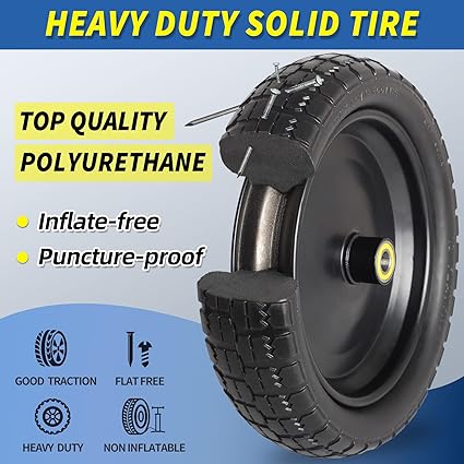 GICOOL 13" Flat-free Solid Tire and Wheel, with 5/8" Axle Bore Hole, 2.2" Offset Hub, Compatible with Wheelbarrow Garden Wagon Trolley Dolly, 2 Pack - Image 3