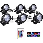 Color Changing Pond Lights, LED Underwater Fountain Lights Pond Lights IP68 Waterproof Submersible Spotlights Multi-Color Dimmable Memory Adjustable, Set of 6
