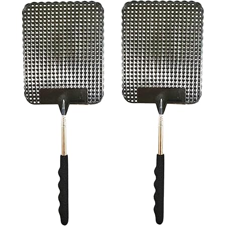2PCS Telescopic Fly Swatter, Manual Heavy Duty Plastic Flyswatter, Upgraded Sturdy Fly Swatter with Extendable Stainless Steel Pole